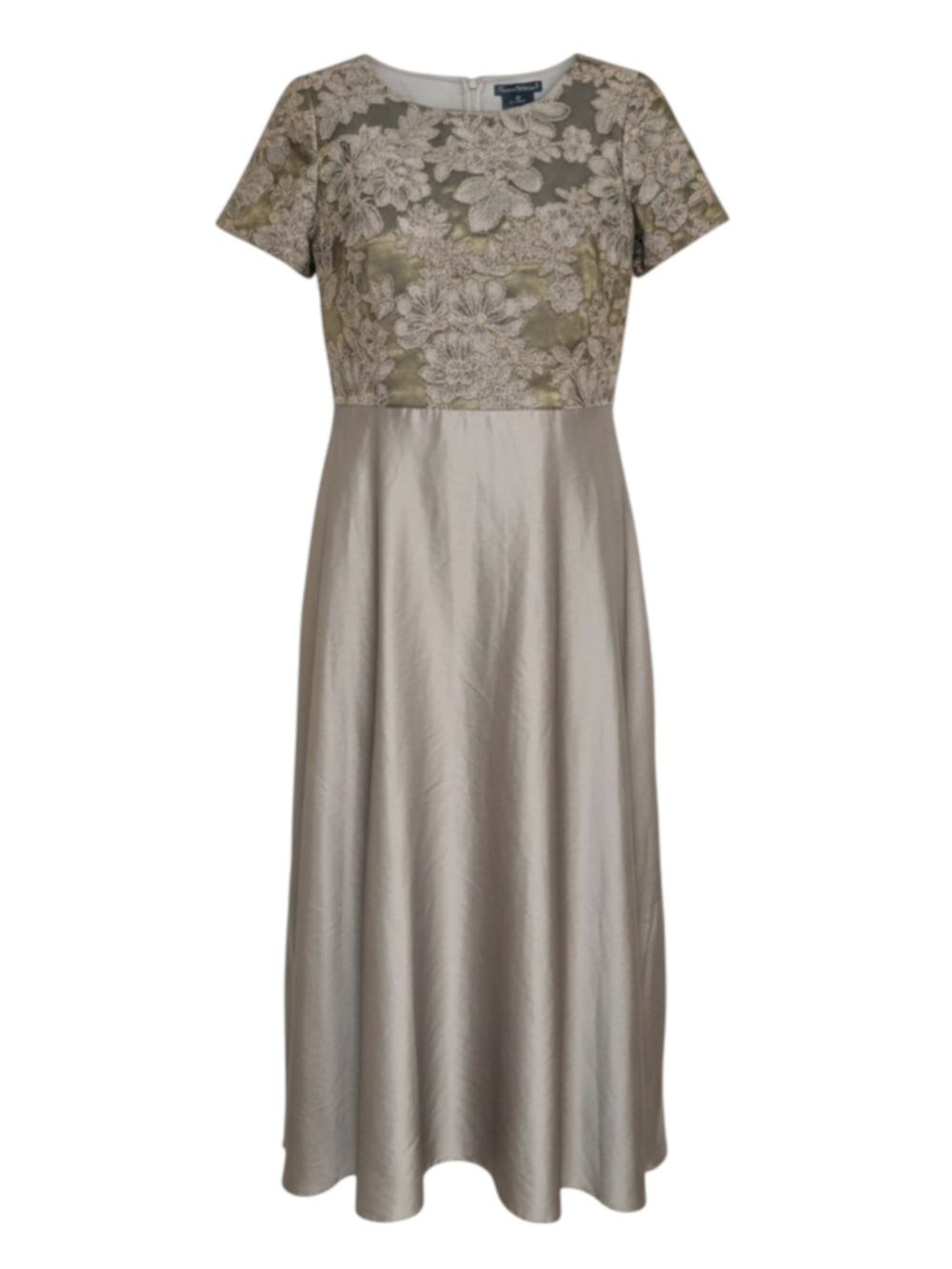 Pisarro Nights Lace + Beaded Formal Dress Size 14 Gold Beige Floral